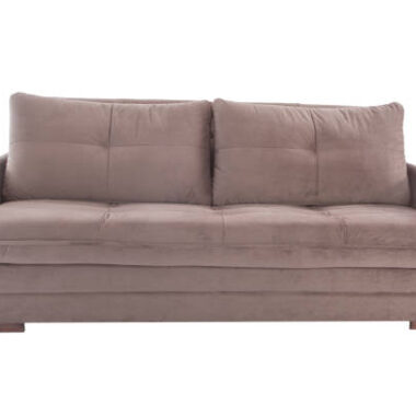 Three seats cozy brown fabric sofa isolated on white background