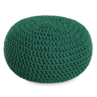 Stylish green knitted pouf isolated on white